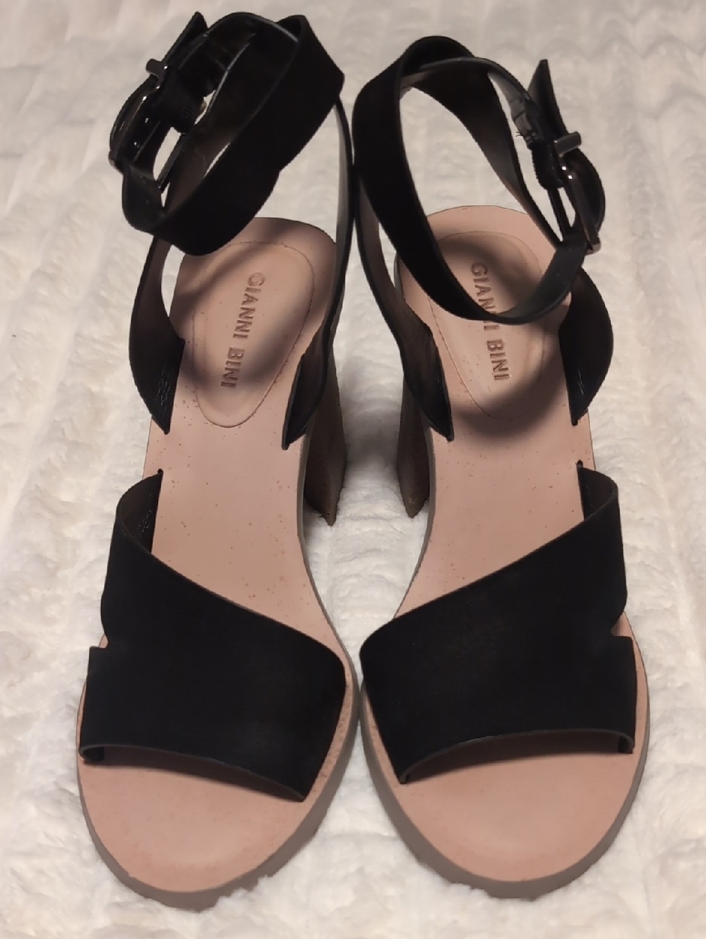 Gianni Bini Black and Pink Wedge Ankle-Strap Sandals